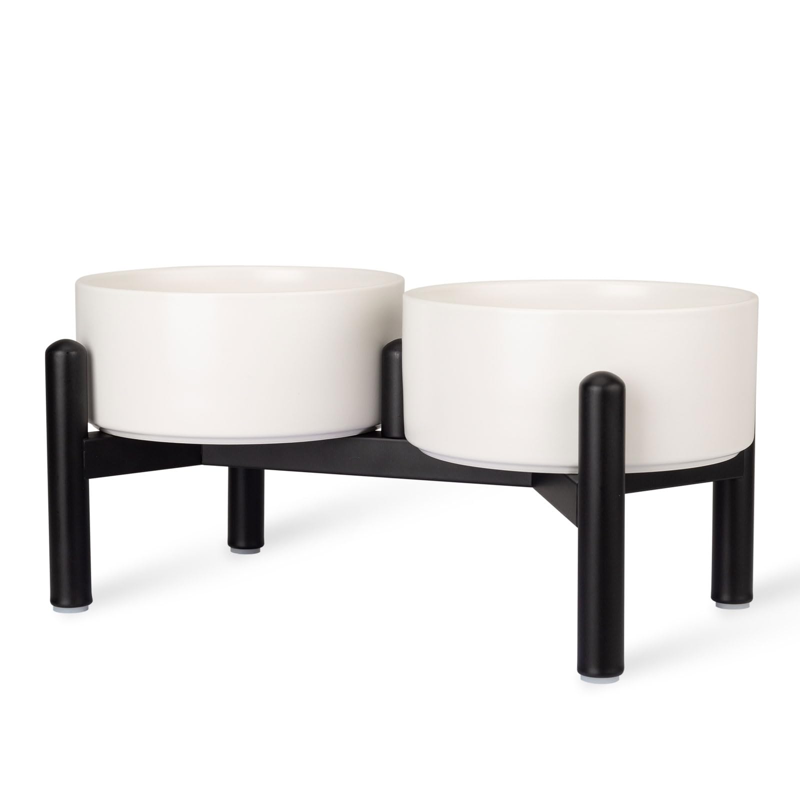 Comedero Perro Elevado de Cerámica - Cuenco Doble con Soporte de Acero Inoxidable - Platos para Perros Pequeños y Medianos - 660 ml x 2 - Negro