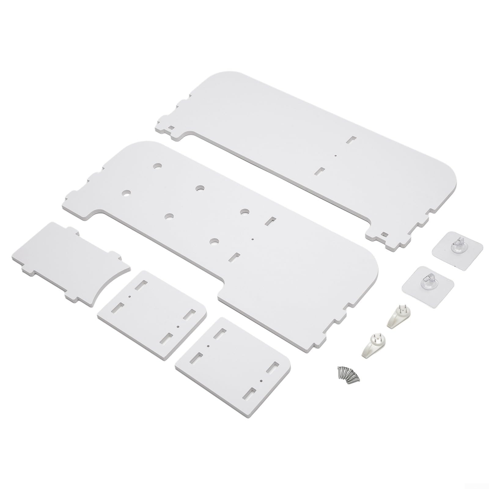 Supporto da parete per TV, per set top box, router e lettore DVD, senza fori, in legno bianco, in plastica composita, per gestione dei cavi, 50 cm