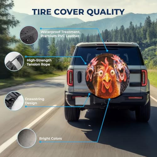 Image of GENANY Funny Chicken Spare Tire Cover, Waterproof PVC RV Trailer Camper Wheel Protector, Size 17 Fits 31-33 Inch