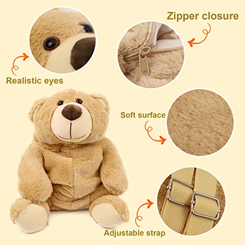 Image of Women Animal Teddy Bear Plush Backpack with Adjustable Straps (Light Bear)