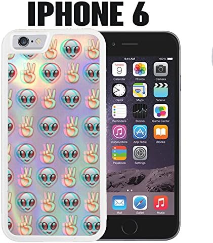 iPhone Case Psychedelic Alien Emoji Pattern for iPhone 6 Rubber White (Ships from CA) with Free .33 mm Premium Tempered Glass Screen Protector