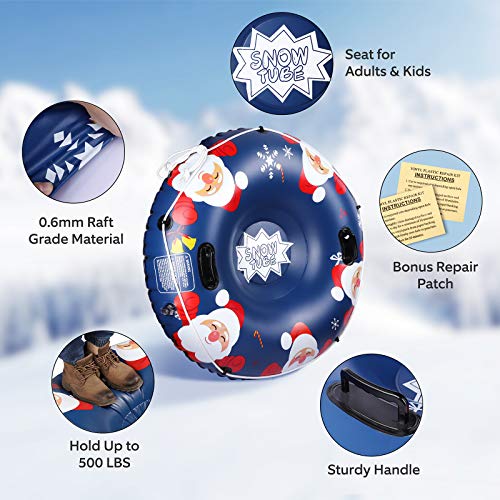 image for SKL Snow Tube, 47 Inch Inflatable Snow Sled for Kids and Adults, Heavy