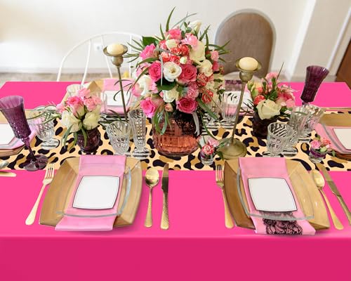 Image of Buryeah Leopard Print Tablecloth 54 x 108'' Leopard Plastic Table Cover Disposable Safari Animal Cheetah Print Party Decorations for Baby Shower Wedding Birthday Party Favors(Hot Pink,6 Pcs)
