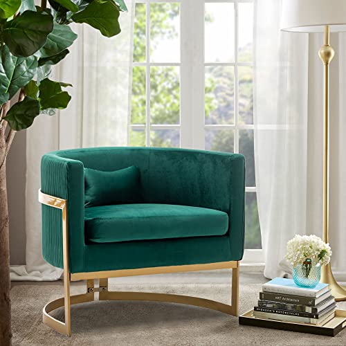 Apeaka Velvet Accent Chair, Modern Upholstered Barrel Chair, Wide Arm Chair For Living Room Bedroom Single Sofa Chair Club Chair Green With Gold Legs #TOP8