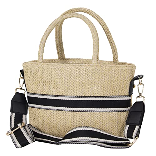 Hibala Straw Bag Woven Handbag Beach Bag Straw Purses For Women Shoulder Bag Summer Beach Tote (Black&White Stripe) #TOP7