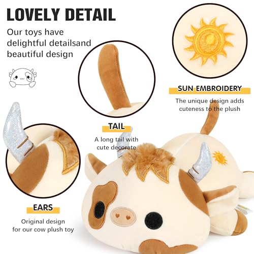 Onsoyours Cute Cow Plushie, Soft Stuffed Highland Cow Squishy Plush Animal Toy Scottish Cow Pillow for Kids (White Highland Cow, 12\")
