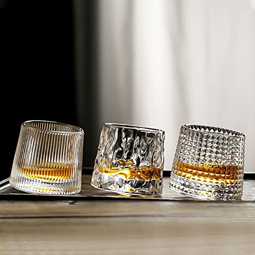 DUDNJC 3er Set Rotary Crystal Whiskygläser mit schwerem Boden für Männer, altmodische Whiskygläser zum Trinken, Cocktail, Wodka (61524151-9376-1906158061)