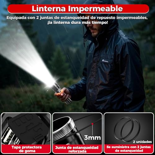 Miniatura 8 de Shadowhawk Linternas Alta Potencia 24h Iluminación Militar 1,000,000 Lúmenes 30w Linterna Led Potente Rechargeable 2pc 5000mah Batería , Tactica Para Camping Emergencias Regalo, Pantalla Lcd Ip67