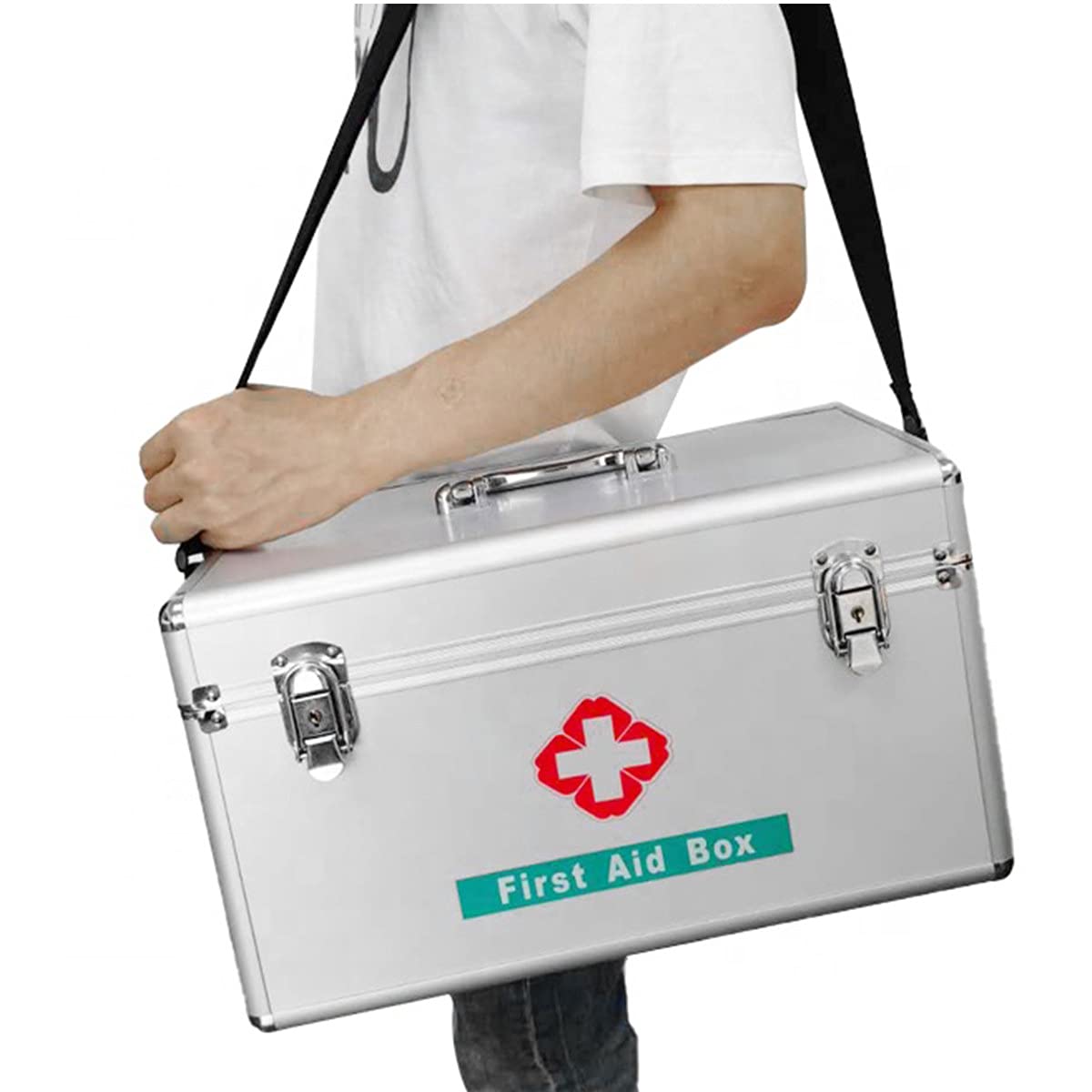 Botiquín de primeros auxilios portátil, botiquín emergencia for acampar, contiene bandeja extraíble, caja multifuncional for kit familiar con asa, plateado, 10 pulgadas(12in)