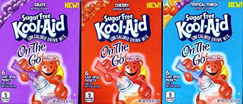Kool-Aid On The Go 1 GRAPE 1 Tropical Punch 1 CHERRY (3 Boxes Total) (1 Box of Each Flavor, 6 Packets Per Box)
