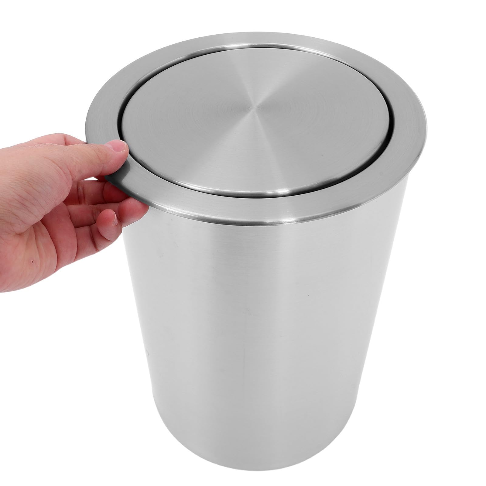 Cubo de Basura con Tapa Abatible Silenciosa Empotrado de Acero Inoxidable Diseño Redondo Moderno y Funcional para Cocina y Restaurante