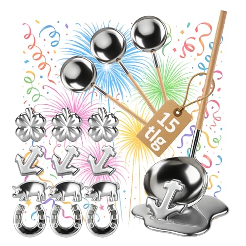 Robin Goods® 15-teiliges Set Zinngießen, Silvestergießen das Wahrsagerei-Partyspiel - die gesunde Alternative zum Bleigießen, Nicht nur zu Silvester