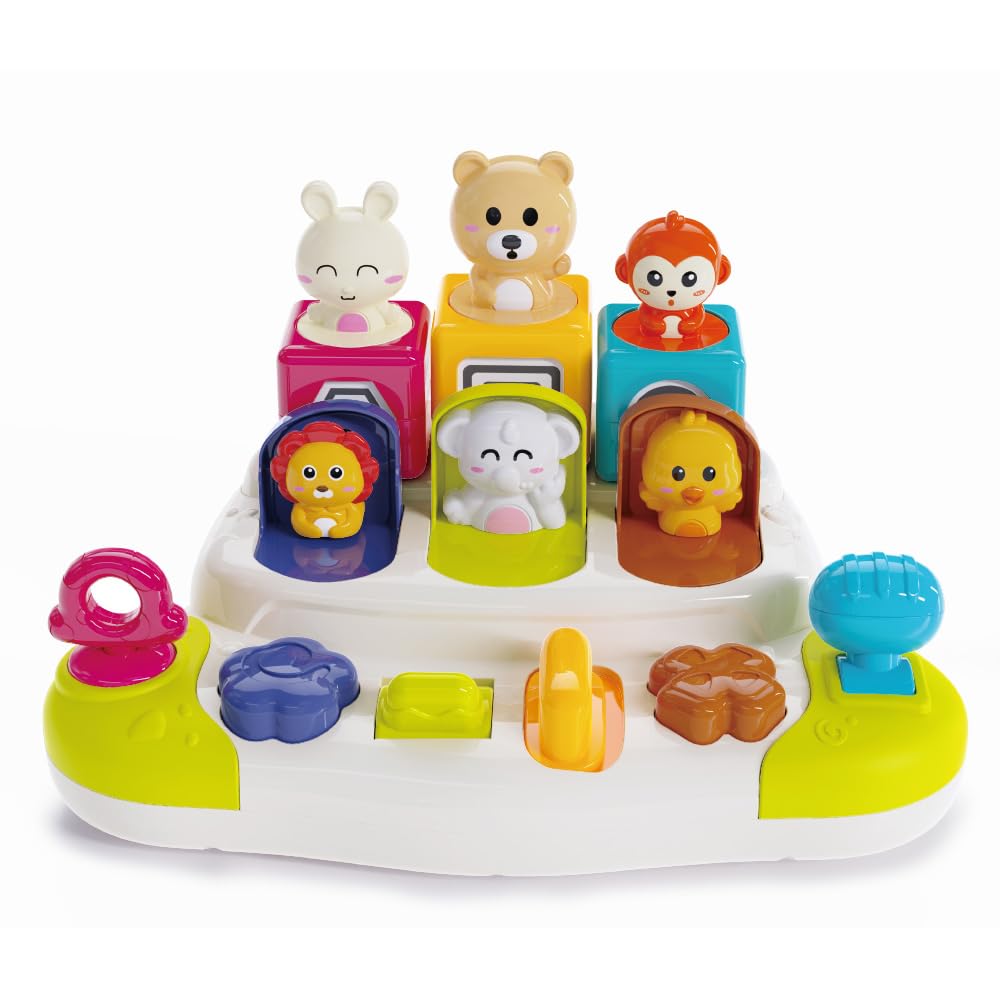 EzyWay Baby Pop Up Animal Toys with Buttons & Colors, Montessori Cause and Effect Toys for Boys Girls, Kids, Toddlers, Babies – 10 Months + (Popup)