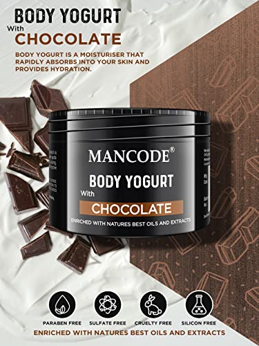 Image of Mancode Chocolate Body Yogurt Body Cream - 100gm for Men | Dry Dull Rough Skin Quick Absorbing | Instant Moisturization | Knees, Elbows, Neck, Underarms, Back, Ankles, Knuckles| Gentle Exfoliant