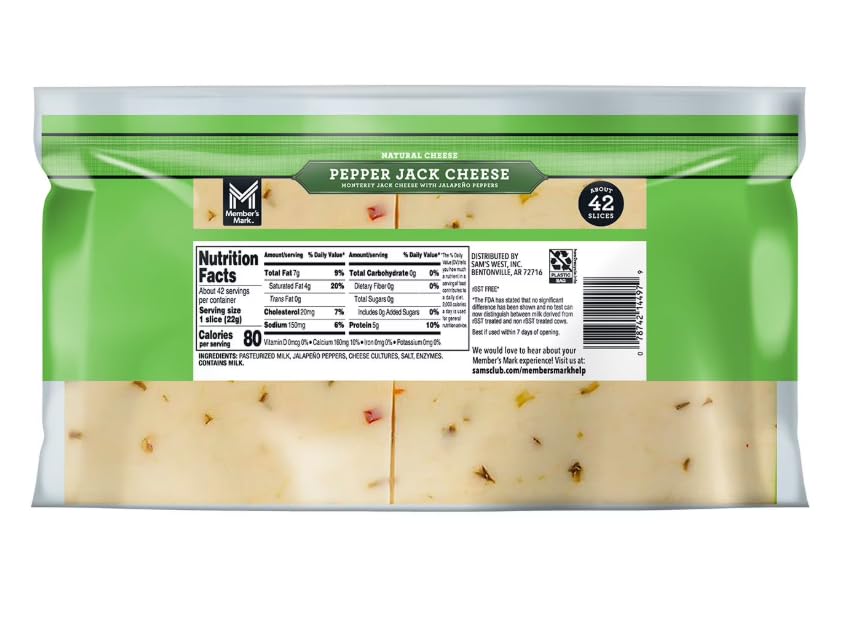 Sliced Pepper Jack Cheese, 2 lbs – Spicy Monterey Jack with Jalapeño Peppers, Perfect for Sandwiches, Burgers & Melts