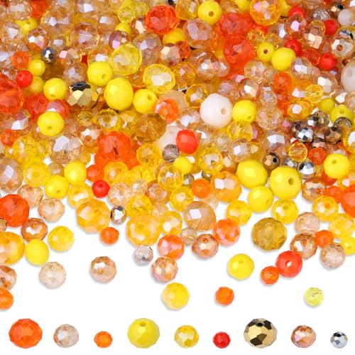 ZHIYUXI 1100PCS Gold and Orange Faceted Glass Beads for Jewelry Making