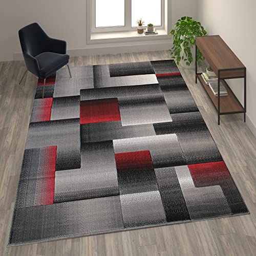 Flash Furniture Elio Collection Color Blocked Pattern Area Rug - High Pile Red Olefin Rug - 8' X 10' Area Rug - Jute Backing - Hallway, Entryway, Bedroom #TOP1