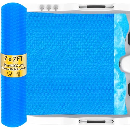 Angooni 7x7FT Hot Tub Thermal Blanket - 16 Mil Hot Tub Bubble Insulation, Thermal Solar Blanket for Insulating Inflatable Hot Tub Spas, Pools(213x213 cm)