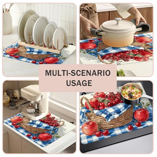 Image of Multi-Design Silicone Stove Cover for Glass /Electric Stoves - 3-in-1 Heat-Resistant Protector Mat, Non-Slip Drying Rack (Basket Fruit, 28 inch L x 20 inch W)