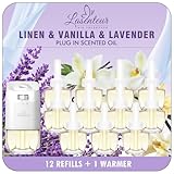 Plug In Air Freshener Starter Kit, 12 Refills + 1 Adjustable Warmer, Lavender, Vanilla & Fresh Linen Scents for Home, Bathroom & Office, Compatible with Air Wick & Glade, Not Include Glade Plus