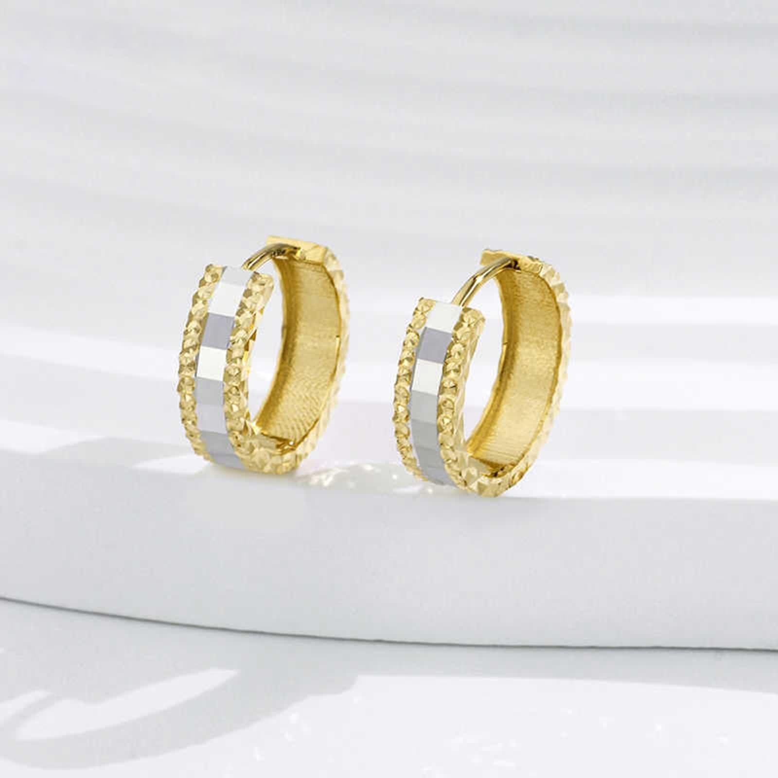 Pendientes de aro pequeños para mujer, pendientes de boda, joyas auténticas, oro amarillo y oro blanco