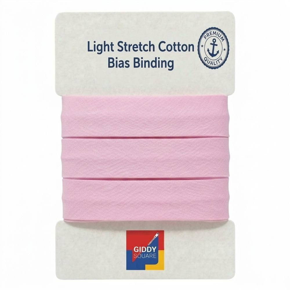Pale Pink Stretch Cotton Bias Binding Tape for Sewing, 18mm x 10m