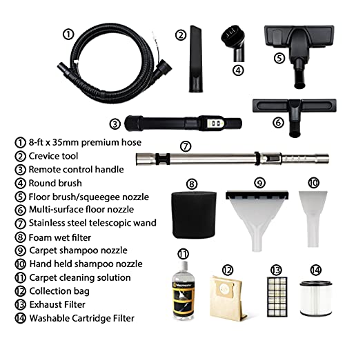Image of Vacmaster Wet Dry Shampoo Vacuum Cleaner 3 in 1 Portable Carpet Cleaner 8 Gallon 5.5 Peak HP Power Suction