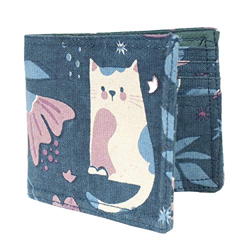 Cat & Flower Wallet-Blue