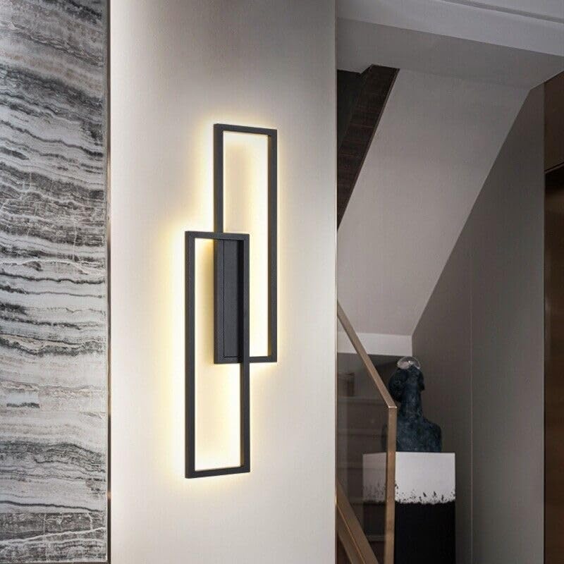 Dopastore Applique a Parete LED 32W Design con Due Rettangoli Sfalsati e Telecomando 3 Tonalità di Luce Moderna IP20 Per Interni Arredamento Camere