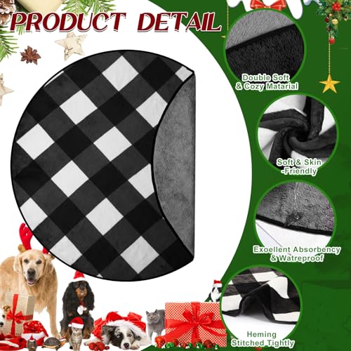 Image of 2 Pack Washable Dog Pee Pads Christmas Buffalo Plaid Waterproof Puppy Pads Reusable Pet Training Pad Absorbent 36 inch Round Whelping Floor Bed Mat Fleece Pad for Potty(Black White)