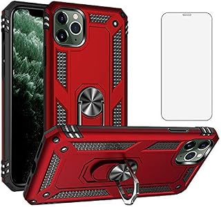 Asuwish Phone Case for iPhone 11 2019 6.1 inch with Tempered Glass Screen Protector Cover and Magnetic Stand Ring Holder Hard Shockproof Heavy Duty Accessories 1phone i phone11case XI 11R Cases Red