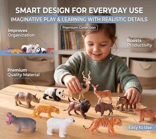 Image of Bzkid Wild Animal Toy Set for Kids | 12 Pcs Realistic Jungle Animal Figurines | Educational Safari Animal Models for Boys & Girls | Zoo Wildlife Plastic Animals for Pretend Play & Learning