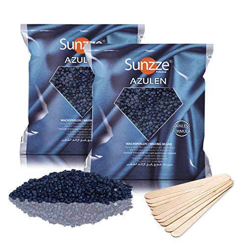 2 KG Sunzze AZULEN cremige Wachsperlen + GRATIS HOLZSPATEL - Brazilian Waxing Film Wachs zur Haarentfernung im Gesicht, Achsel, Intim & Beinbereich - wax pearls