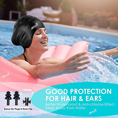 Image of JD FRESH Multicolor Silicone Swimming Cap for Men & Women /Keeps Hair Clean and Ears Protected /Unisex Swim Caps /Caps for Long /Braided /Thick Hairs /Swimming Cap