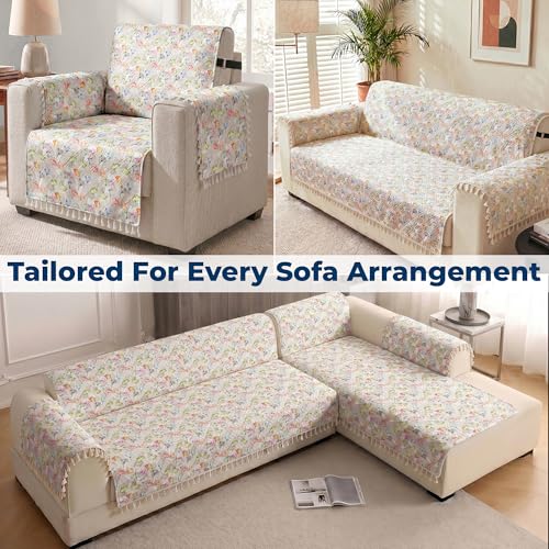 Image of Story@Home Sofa Set 5 Seater Cover Full | Sofa Covers 3 Seater and 2 Seater - 3+2 Sofa Cover Configuration | Sofa Mat with Sofa Back Covers and ArmRest Covers - White & Multi Color