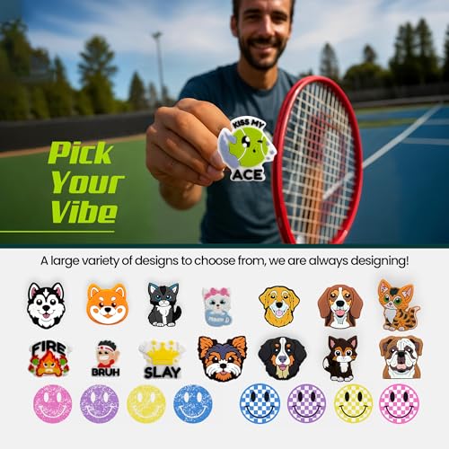 TRESSIS Tennis Racket Dampener - Cute Fun Kiss My Ace Design - 2-Pack - Vibration & Noise-Reducing Tennis Shock Absorber for Racquets - Secure, Easy-Install Accessories for Players of All Levels - Thumbnail 6