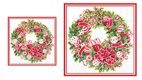 Bundle-of-2-20-count-Boston-International-Candy-Ribbon-Wreath-Paper-Napkins-Cocktail-and-Lunch Bundle of 2 20 count Boston International Candy Ribbon Wreath Paper Napkins Cocktail and Lunch