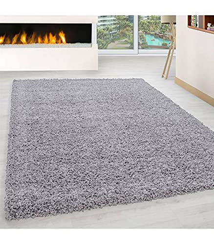 Carpettex Teppich Tapis Shaggy Pile Longue Couleur Unique Gris Claire - 140x200 cm Cover