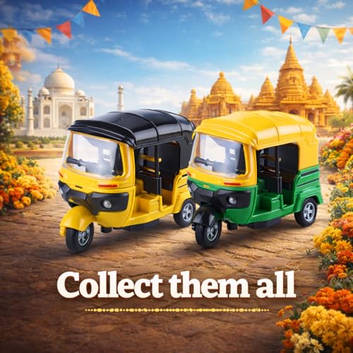 Image of Auto Rickshaw Toy for Kids| Pull-Back Action Three-Wheeler Vehicle Toy| Durable ABS Plastic City Toy for Boys & Girls (3+ Years)|Yellow