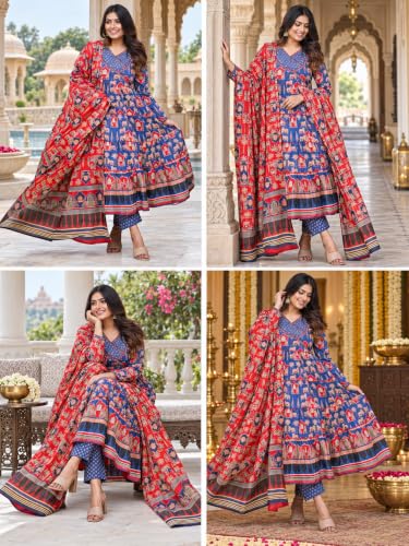 Image of Leriya Fashion Kurta Sets for Woman | Printed Jaipuri Ajrakh Kurta Set With Dupatta for Women | Kurti Set for Woman | Anarkali Suit for Women | Traditional Anarkali Salwar Suit for Party Outfits Kurtis