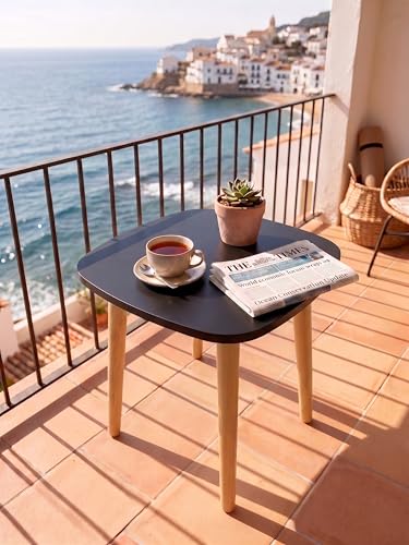 Image of Modern Square Side Table with 4 Wooden Legs, Minimalist End Table /Coffee Table for Living Room, Bedside Nightstand for Bedroom, Balcony & Small Spaces