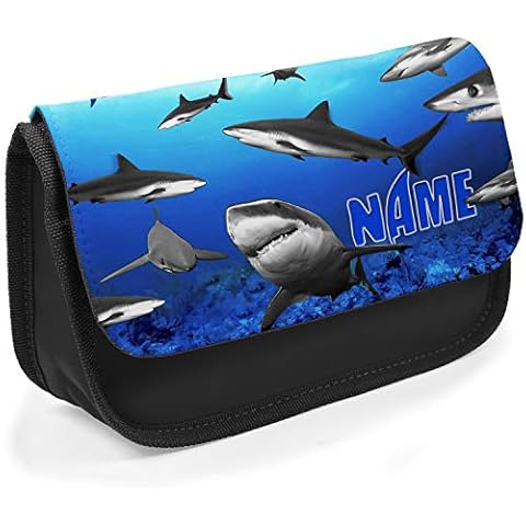 Personalised School Pencil Case Great White Shark Stationary Bag Girls Boys ST851 (Black) Cover