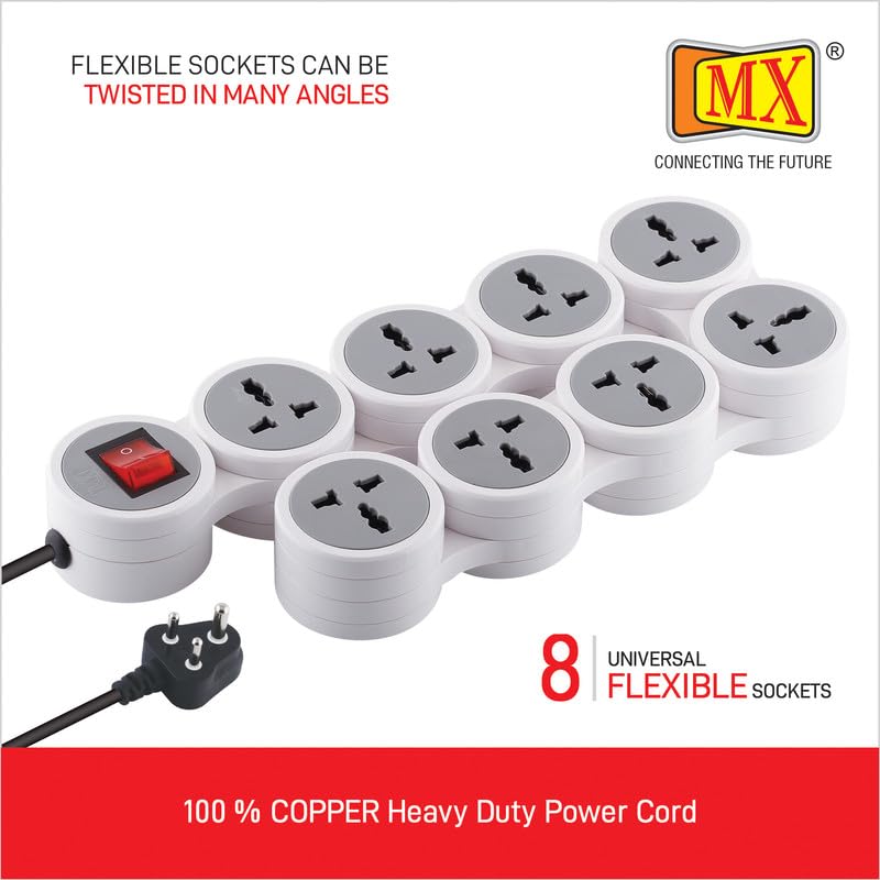 Image of MX Surge Protector & Spike Guard with 4 Universal Socket Master Switch Power Indicator Built-in Fuse with Circuit Breaker (8 Socket /Power Strip /Circuit Breaker /20Amp, 1.5 MTR)