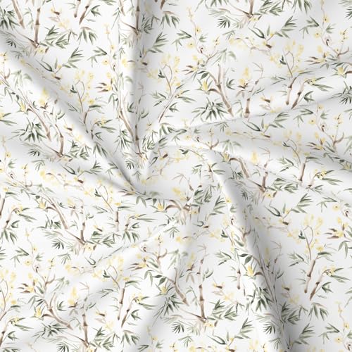 Image of Layers 100% Cotton Bedsheet for King Size Bed | Lumina Floret Collection | 144 TC Soft & Breathable | Printed with 2 Pillow Covers | Wrinkle Free & Colorfast | 3 Piece Bedding Set - Green & White