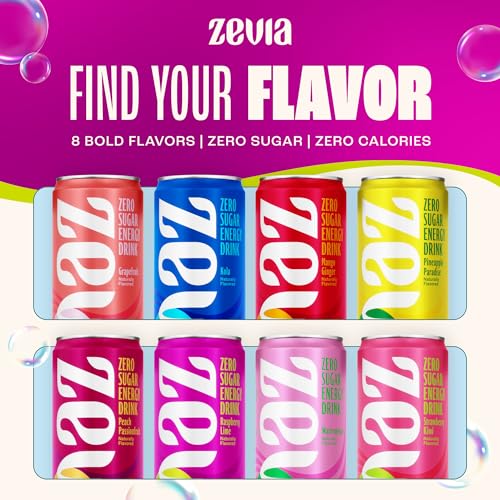 Zevia Zero Sugar Energy Drink, Raspberry Lime, 12 oz Cans (12-Pack) – Naturally Sweetened, Zero Calorie Sugar Free Energy - Non-GMO Project Verified, Gluten-Free, Vegan