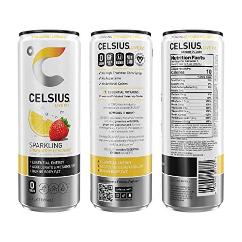 Celsius Sparkling Strawberry Lemonade, Functional Essential Energy Drink, 12 Fl Oz (Pack Of 24) #TOP1