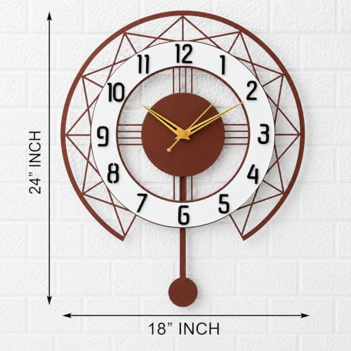 Image of Metal Pendulum Wall Clock for Living Room Stylish | Fancy Large Wall Clocks for Office, Bedroom & Drawing Room | Luxury Wall Watch for Home Decoration (Copper 18 Inch)