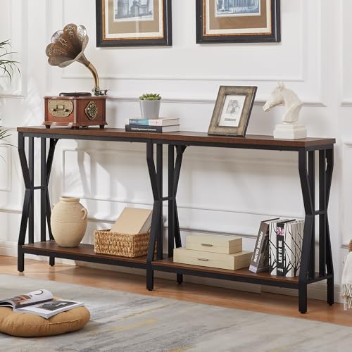 HOMISSUE Sofa Console Table, 70.9" Extra Long Sofa Table with 2-Tier Storage, Industrial Narrow Console Tables Behind Couch, Hallway Table for Entryway, Living Room, Rustic Brown by HOMISSUE - Image 3