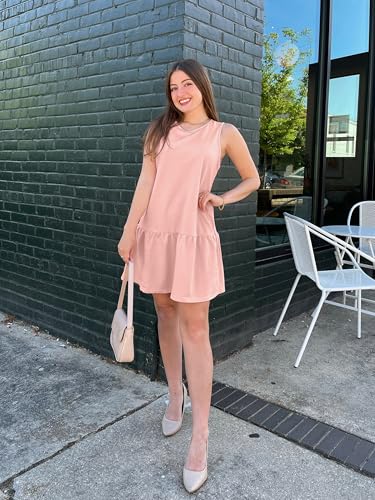 Image of PRETTYGARDEN Casual Short Summer Dresses for Women 2025 Sleeveless Crewneck Cute Ruffle Loose Vacation Mini Tshirt Dress