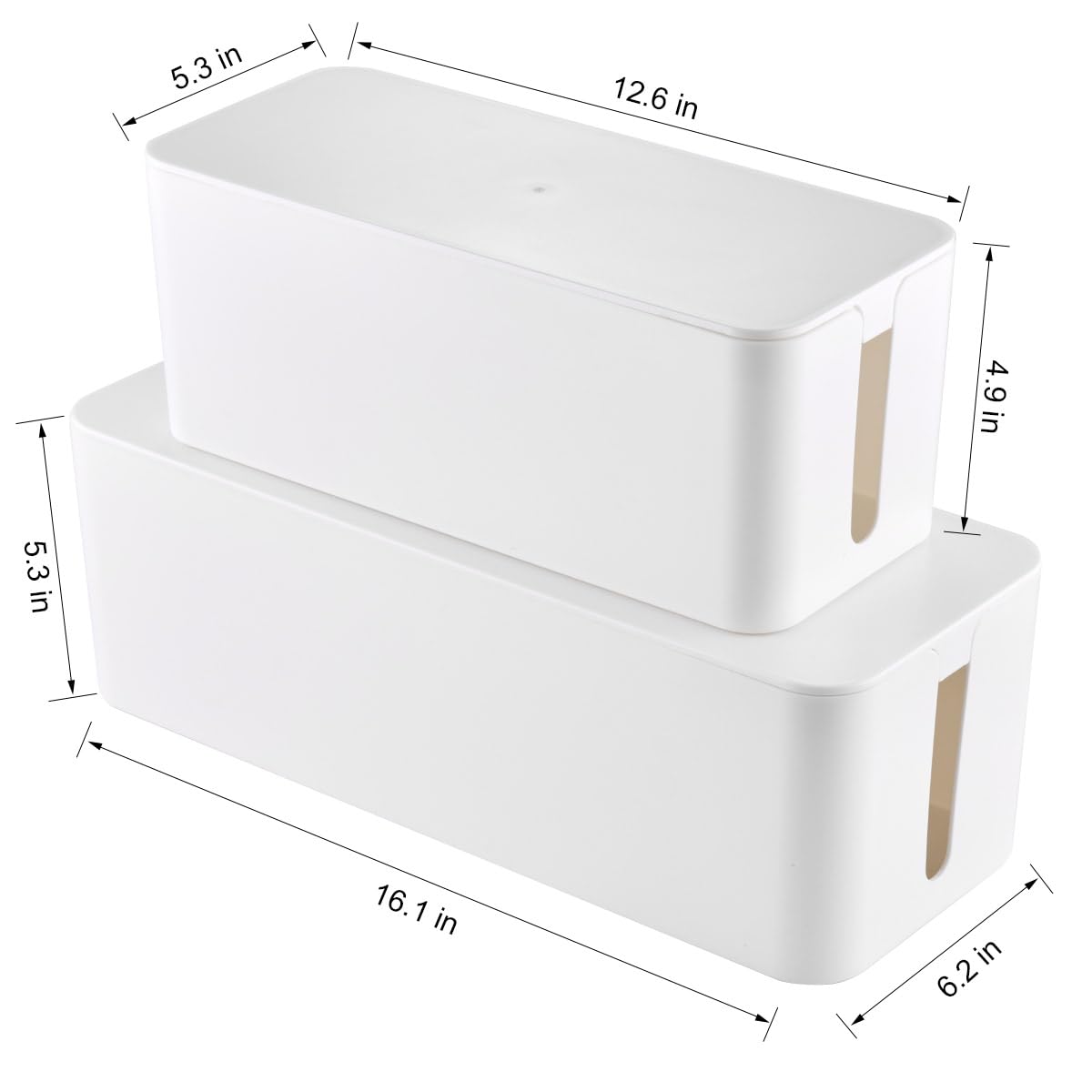 Caja de gestión de cables, paquete de 2 cajas organizadoras de cables grandes y medianos con 17 piezas de juego de gestión de cables, caja organizadora de cables para ocultar protector contra